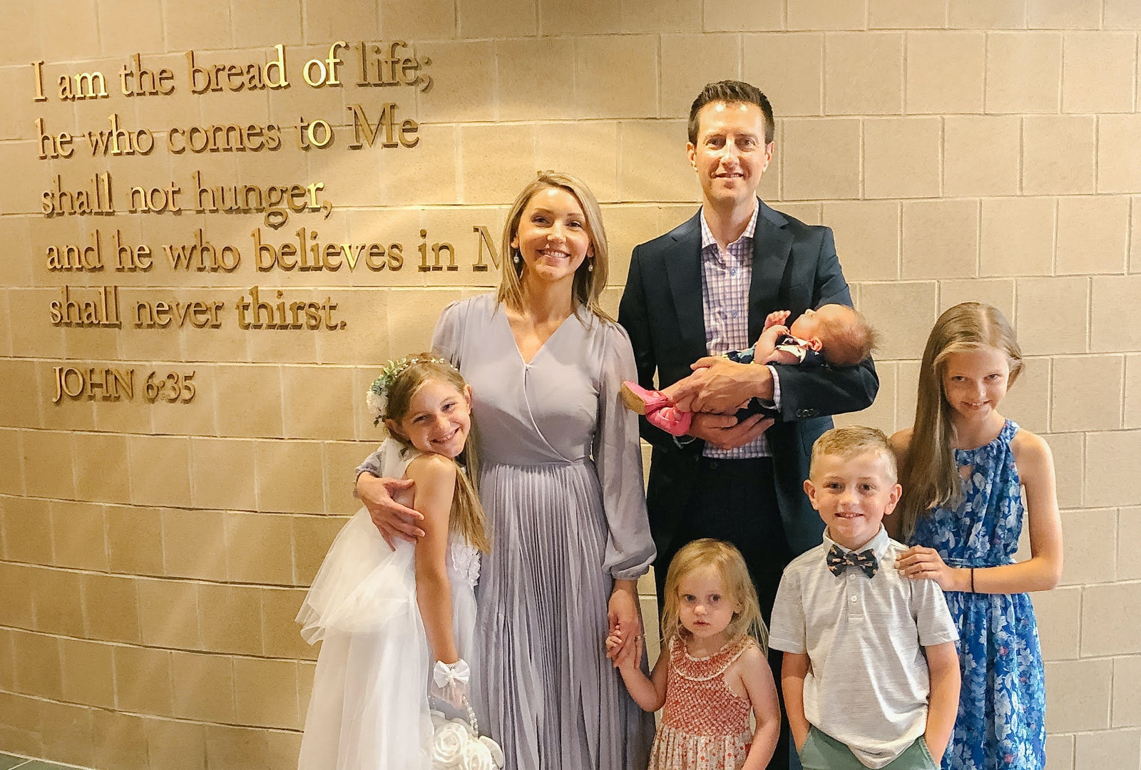 The Kidman family is pictured at Our Lady of Good Counsel Parish in Plymouth during daughter Audrey's first Communion celebration.