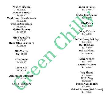 Green Chilly Restaurant menu 