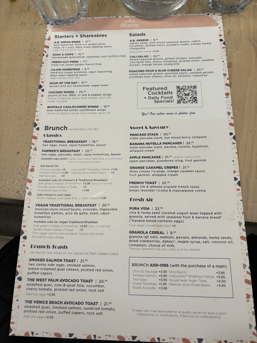 Almond Butterfly Bistro gluten-free menu