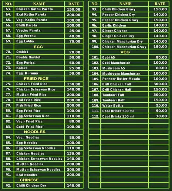 Madurai Devar Hotel menu 