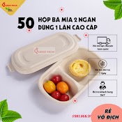 Set 50 Hôp Bã Mía 2 Ngăn Kèm Nắp Rời Bã Mía/Nhựa Pet Đựng Đồ Ăn Dùng 1 Lần, Dùng Cho Nhà Hàng Quán Ăn Khách Sạn