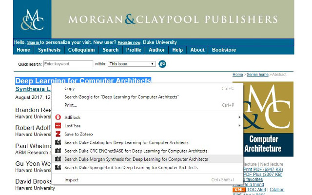 Duke Library Morgan Synthesis Search