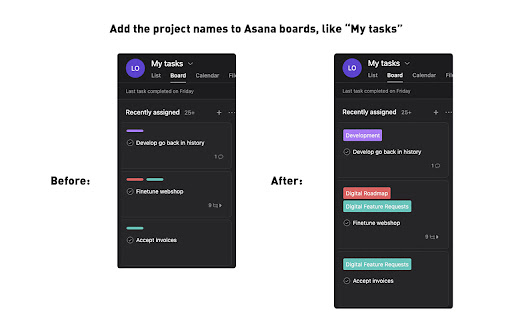 Asana display project name in boards