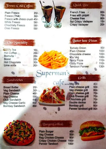 Superman's Cafe menu 