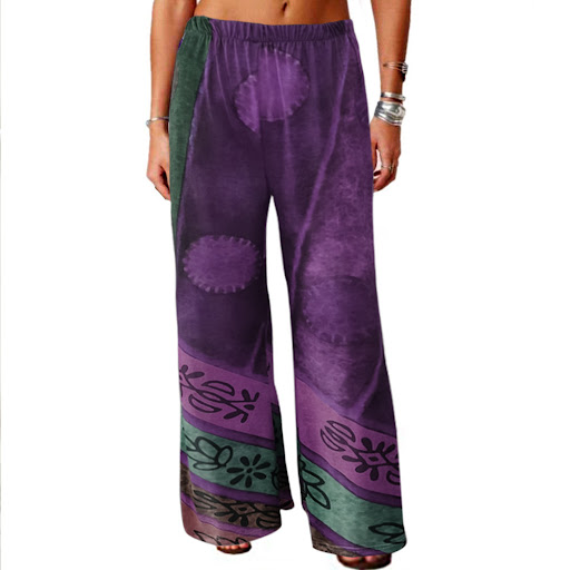 Title 2, Vintage Printed Loose Wide-leg Trousers. Comfor...