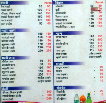 Hotel Aagari Katta menu 