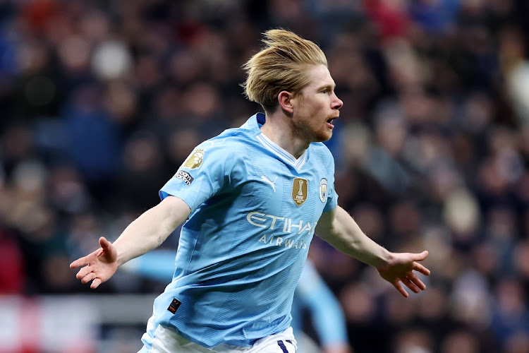 Manchester City's Kevin De Bruyne celebrates scoring his team's second goal during the Premier League match against Newcastle United at St James Park on January 13 2024 in Newcastle upon Tyne, England.