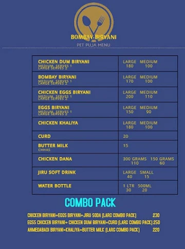 Bombay Biryani menu 