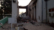 In this photograph released by Medecins Sans Frontieres (MSF) on October 3, 2015, fires burn in part of the MSF hospital in the Afghan city of Kunduz after it was hit by an air strike.