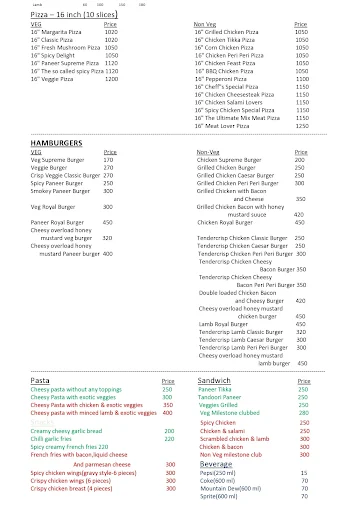 PizzaLand menu 