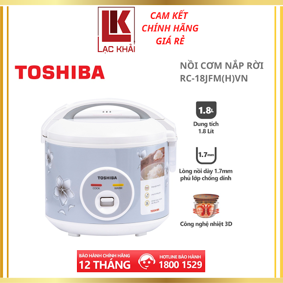 Nồi Cơm Điện Nắp Gài Toshiba Rc - 18Jfm(H)Vn - 1.8L - Lòng Nồi Dày 1.7Mm, Chống Dính - Công Nghệ Nhiệt 3D - Hàng Chính Hãng