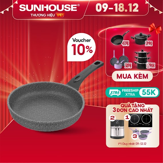 [Lifemcmbp4 - 12% Đơn 250K] Chảo Đá Chống Dính Không Từ Sunhouse Size 24 - 30Cm Sbd 24 - 30