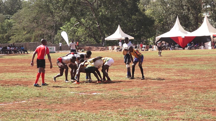 Rugby players during the Murang'a Sevens tournament at Mumbi stadium last week