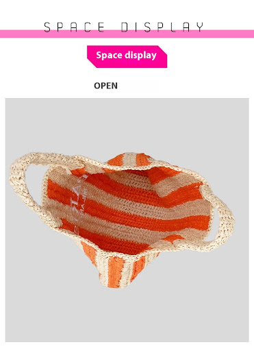 Title 7, Striped hand-woven straw bag for women with emb...