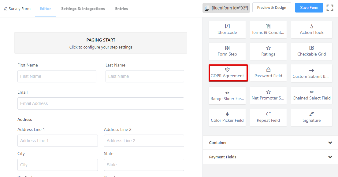 GDPR compliance form, Fluent Forms