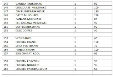 Sahaa Foods menu 