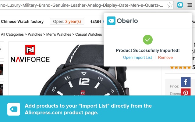 Display date. Oberlo Chrome Extension. Import ALIEXPRESS products to Shopify. Displayed Date. Categories watch.