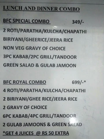 BFC Family Restaurant menu 