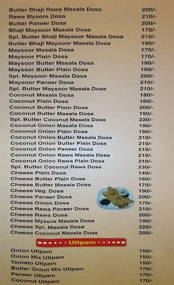 Madras Dosa menu 