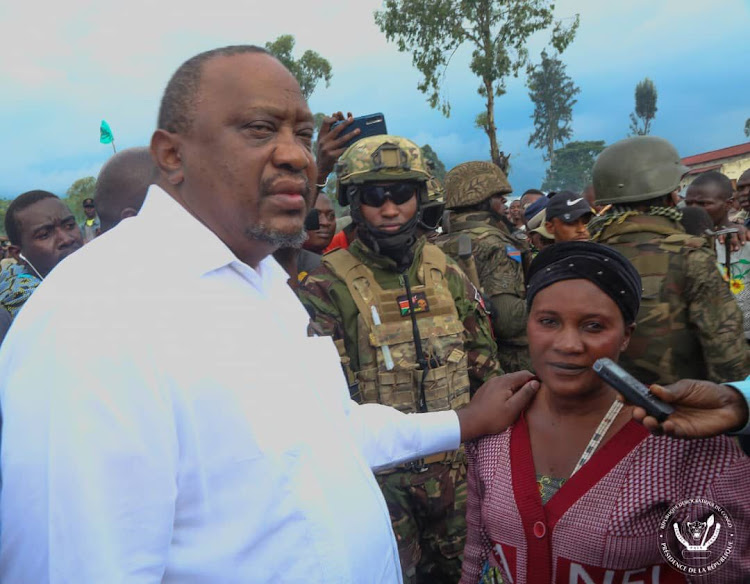Former President Uhuru Kenyatta when he met IDPs at Goma in DR Congo on Tuesday, November 15.