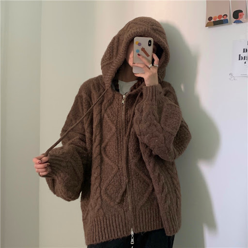 Title 7, All-match Hooded Twist Knit Cardigan Sweater Co...