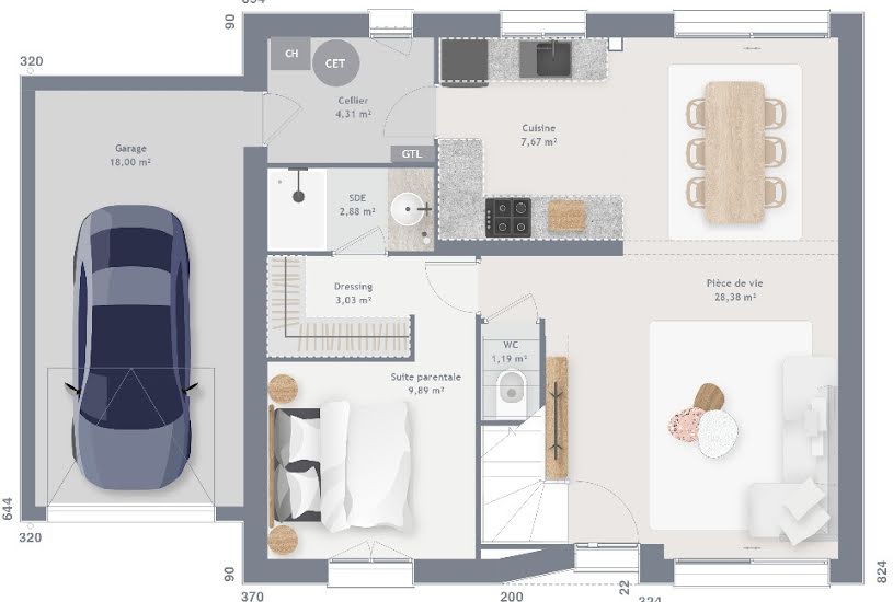  Vente Terrain + Maison - Terrain : 500m² - Maison : 85m² à Sainghin-en-Weppes (59184) 