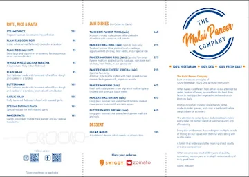 The Malai Paneer Company menu 
