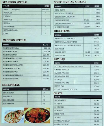 Ritz Cafe menu 