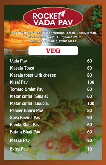 Rocket Vada Pav menu 