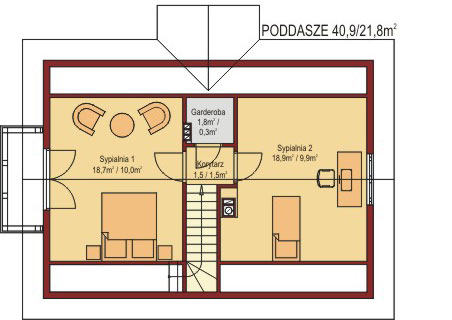 Domek Lipowy szkielet drewniany 020 DD - Rzut poddasza