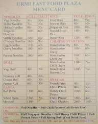 Urmi Fast Food Plaza menu 2