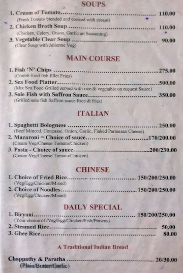 Fresh Choice Restaurant menu 