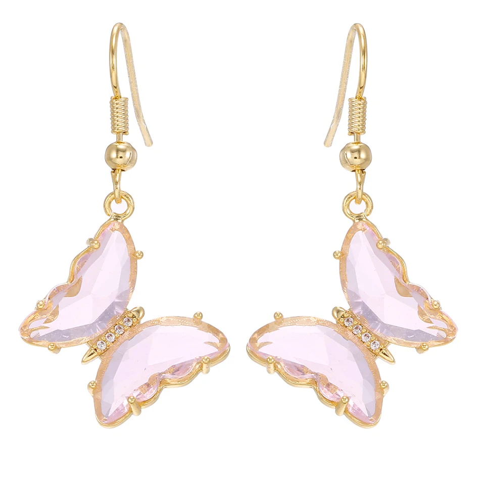 Pendientes de gancho para mujer con diseño de mariposa de cristal, elegantes y modernos, perfectos para añadir un toque de glamour a cualquier look.