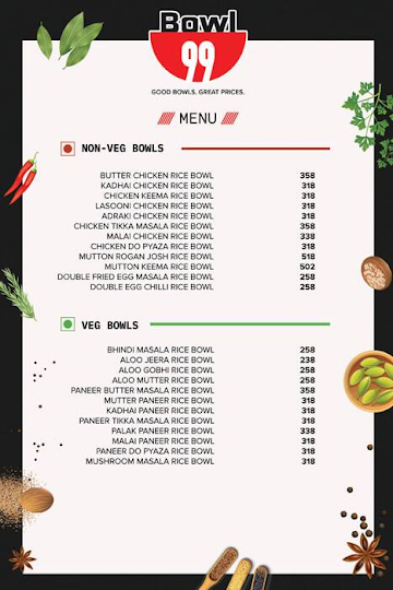 Bowl 99 menu 