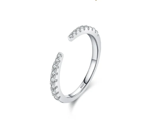925 Sterling zilveren ring met open micro-zetting, een sieraad met temperament en stijl, perfect voor dagelijks gebruik.