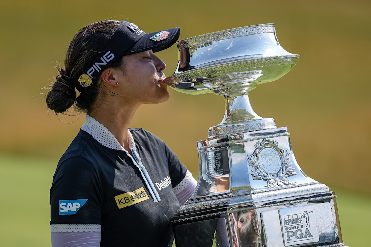 Chun In-gee kisses the trophy after wining the Women's PGA Championship at Congressional Country Club