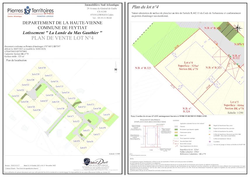 Vente terrain  525 m² à Feytiat (87220), 60 800 €