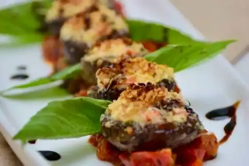 Baked Mushrooms Stuffed With Feta And Red Peppers