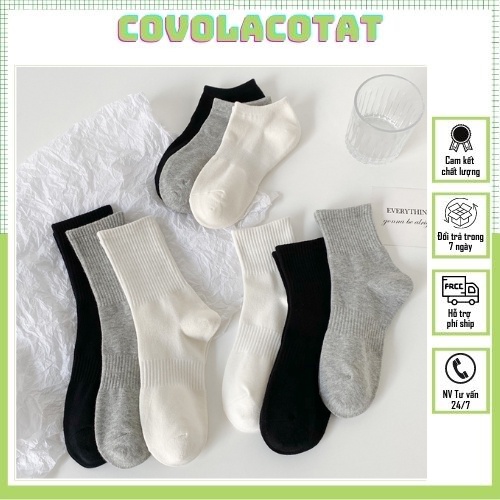 Tất Vớ Nam Nữ Covolacotat Tất Trơn Cổ Cao Ngắn Cổ Lửng Chất Liệu Dệt Kim Vải Cotton Co Dãn Bốn Chiều Mềm Mại Thoáng Khí