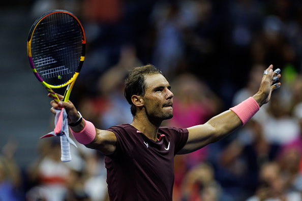 Rafael Nadal of Spain celebrates his victory over Fabio Fognini of Italy in the second round of the men's singles at the US Open at the USTA Billie Jean King National Tennis Center on September 1 2022 in New York City.