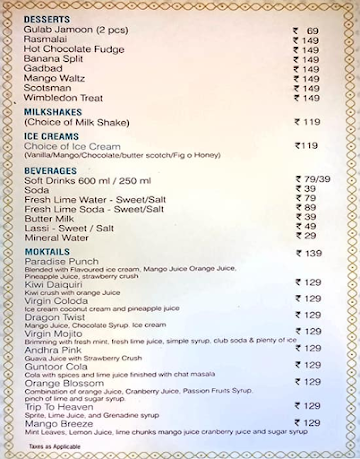 Nandhini Deluxe menu 