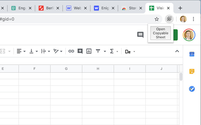 Enable Spreadsheet Copy chrome extension