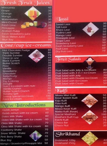 Sreeraj Lassi Bar menu 