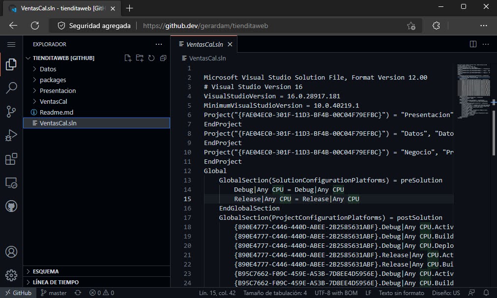 Visual Studio Code en línea con GitHub