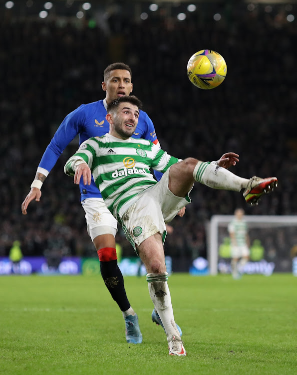 Rangers' James Tavernier in action with Celtic's Greg Taylor in a past match.