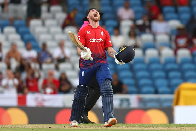 Phil Salt of England celebrates reaching his second T20i hundred during the fourth T20 international match between West Indies and England at Brian Lara Cricket Academy in Tarouba, Trinidad and Tobago, December 19 2023. Picture: ASHLEY ALLEN/GETTY IMAGES