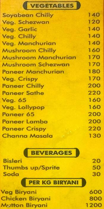 Hotel Sai Mahadev menu 