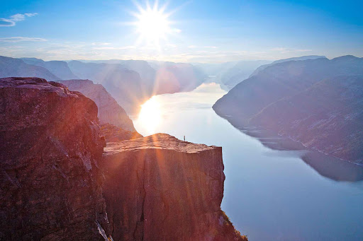 Pulpit Rock (Preikestolen), near Stavanger, Norway, offers visitors incredible views of the surrounding mountains.