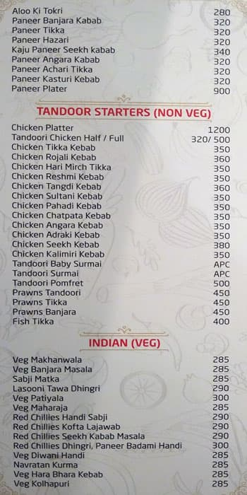 Red Chillies Multi Cuisine menu 