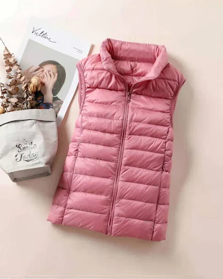 New 2023 Women Women Ultra Light Down Vests Slim Sleevele... - 1